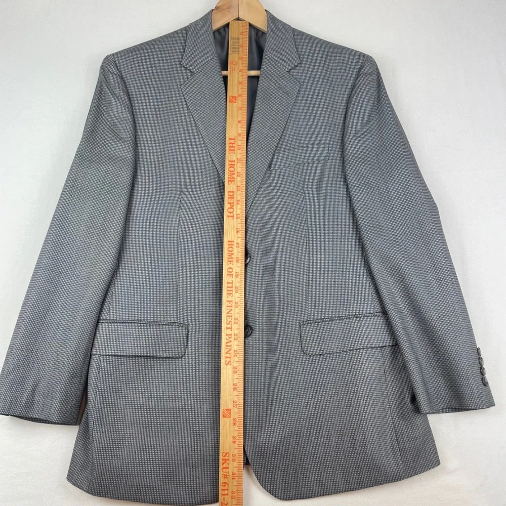 Calvin Klein Mens 40R Silk Wool Blazer Grey Micro Check Sport Coat Macy's